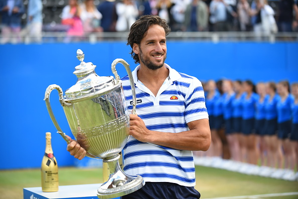 Feliciano Lopez of Spain celebrates with the winners trophy following victory in the mens singles final against Marin Cilic of Croatia during day seven of the 2017 Aegon Championships at Queens Club on June 25, 2017 in London, England. (Photo by Alberto Pezzali/NurPhoto via Getty Images)